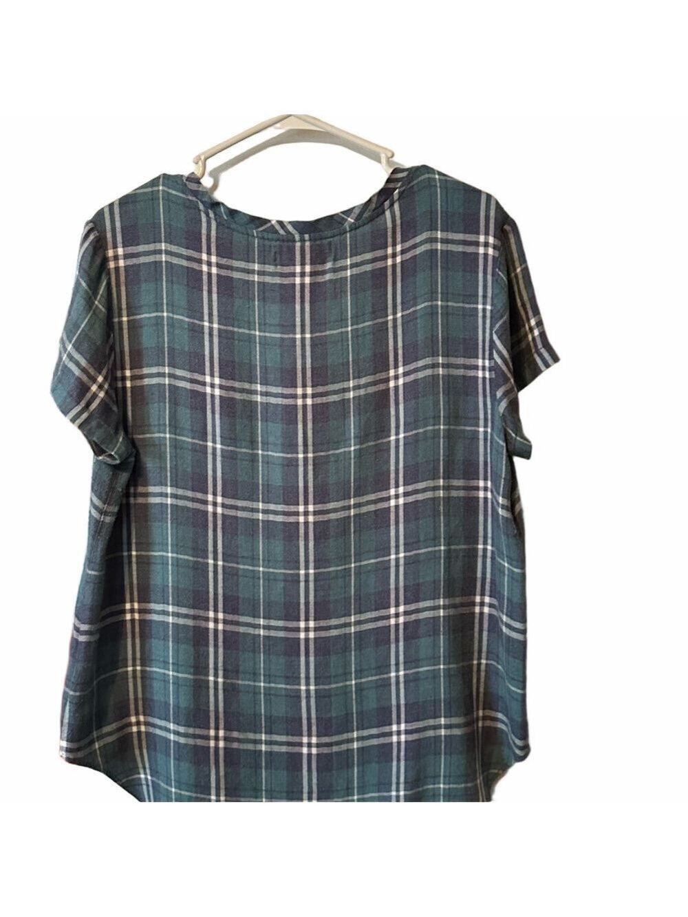 Cloth & Stone Plaid V-Neck Blouse Teal - Picture 3 of 3